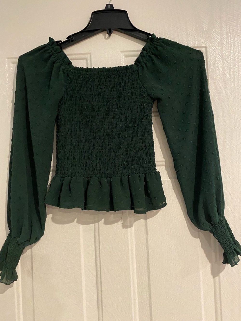 Chelsea & Violet Dark Green Smocked Peplum Blouse - Picture 3 of 3